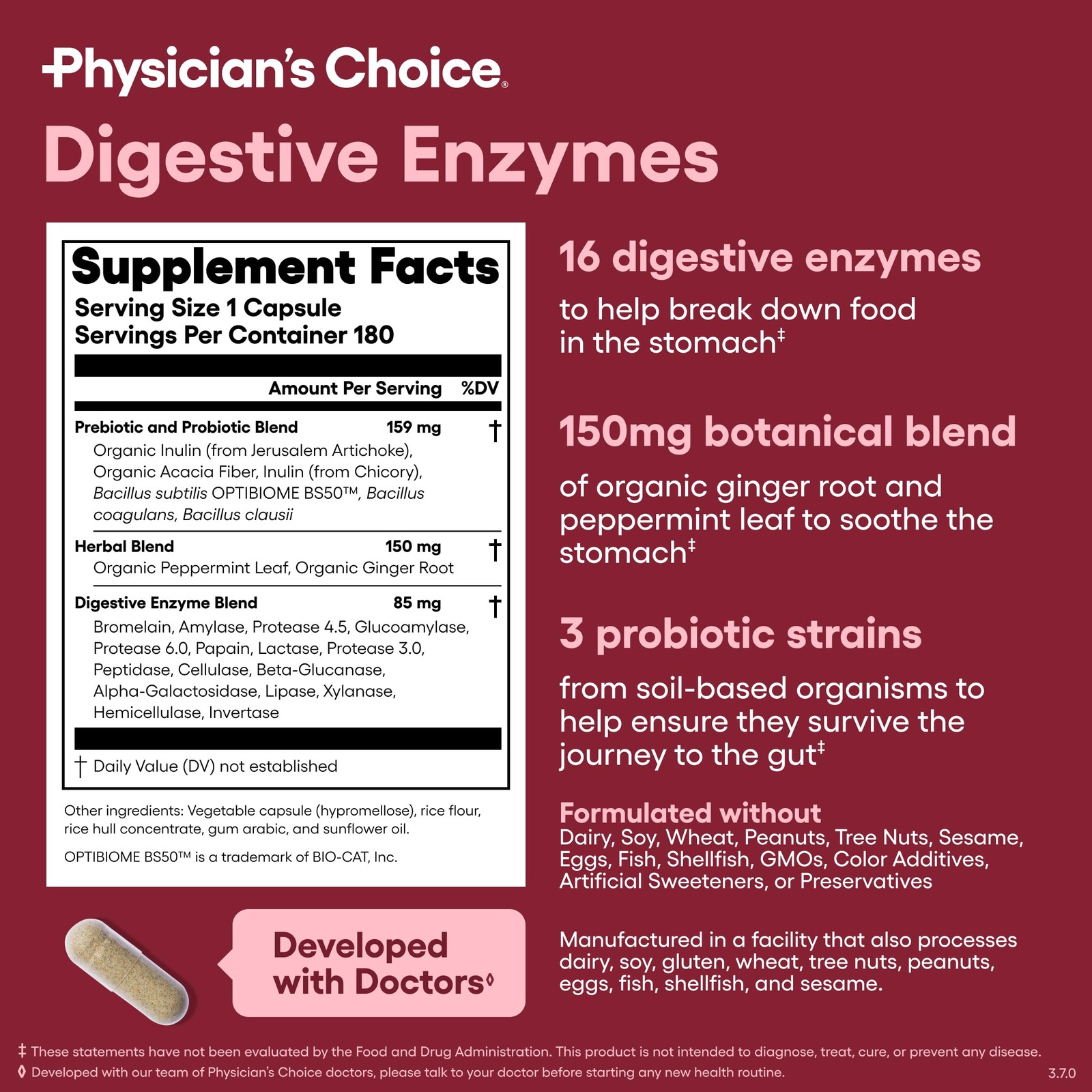 Physician’s CHOICE Digestive Enzymes for Bloating & 180 Count (Pack of 1)