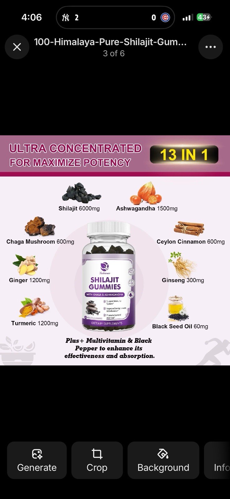 Lukaree Shilajit Gummies w/ Chaga & Ashwagandha 60ct Apple Vegan Non-GMO