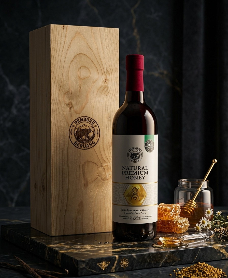 Pemburu Beruang Premium Artisanal Wild Honey 750ml Wax Seal Glass Bottle in Box