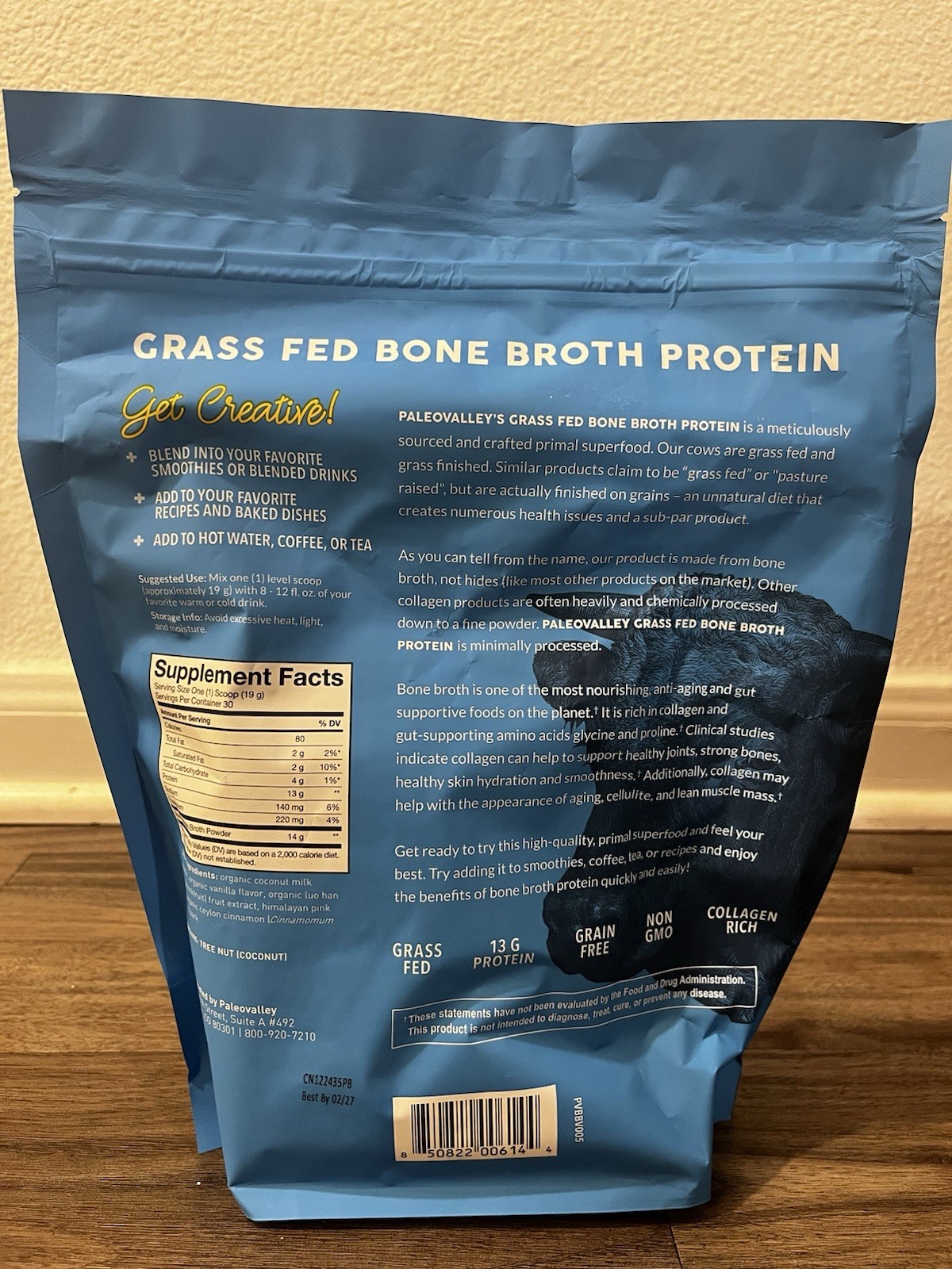 Paleovalley 100% Grass Fed Bone Broth Protein Powder Vanilla Rich in Collagen