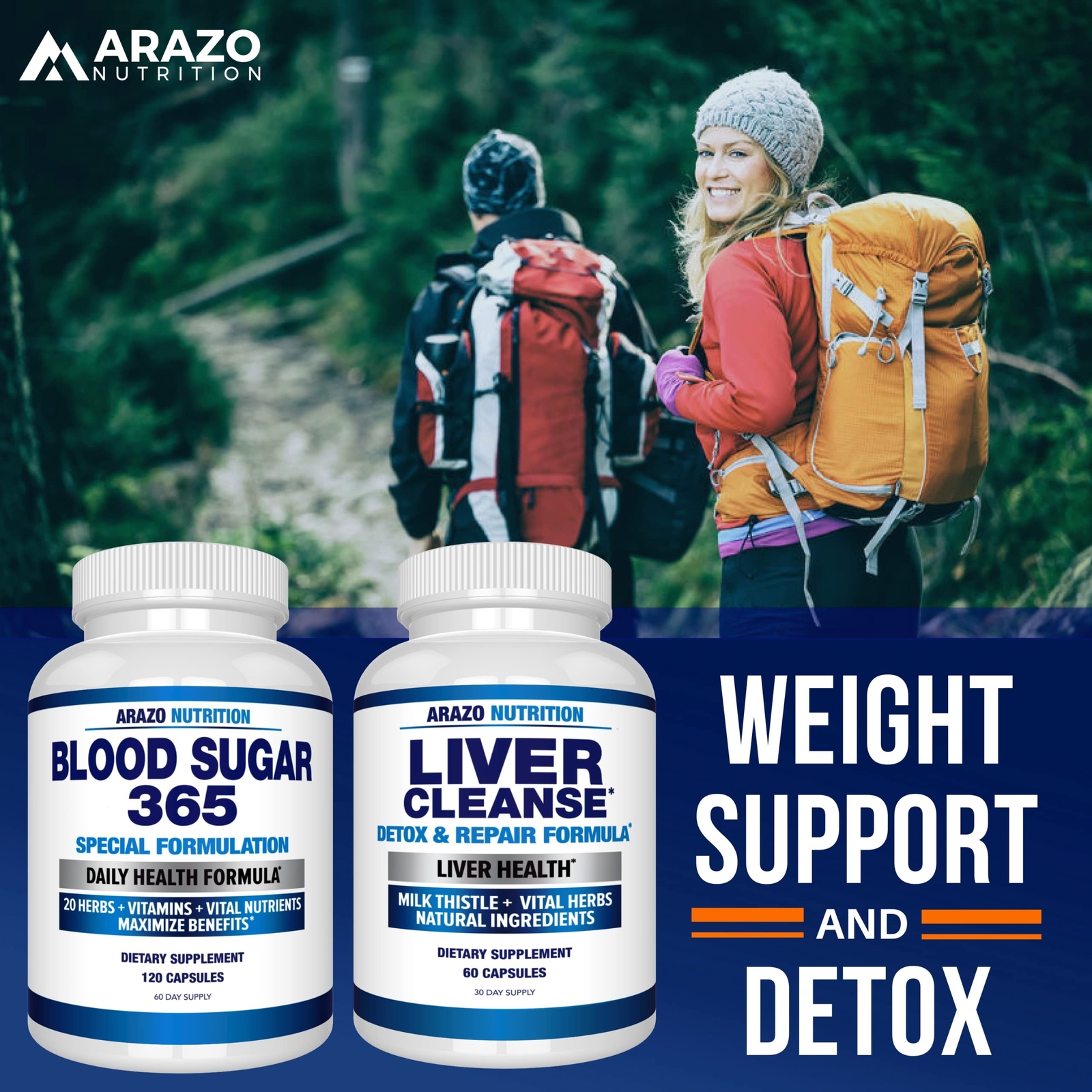 Arazo Nutrition Blood Sugar 365 Supplement – 120 Herbal Pills – 60 Day Supply