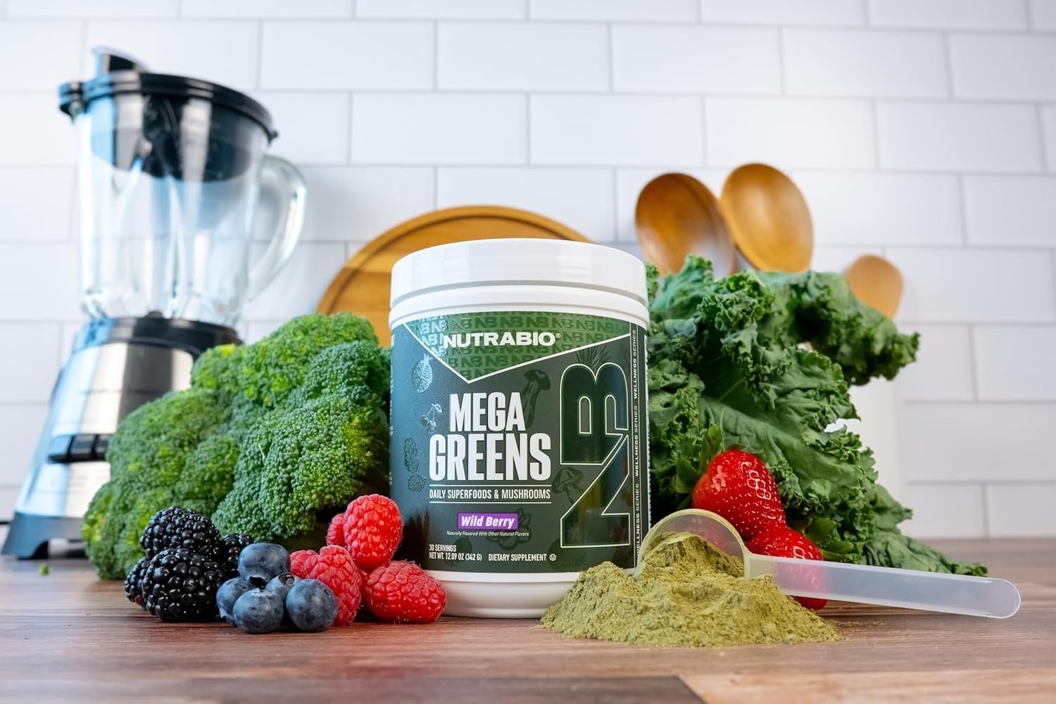 NutraBio Mega Greens Daily Energy Superfood Powder Metabolic Support Supplement