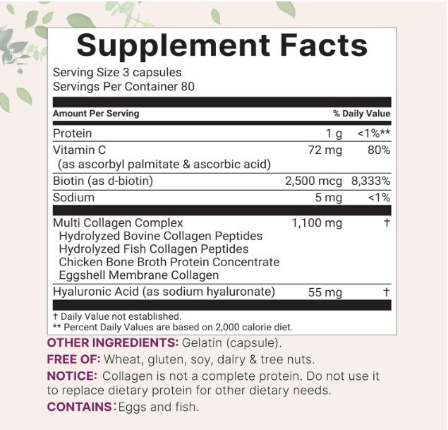 MicroIngredients Multi-Collagen Complex 240 Caps – Types I II III V X Hydrolyzed