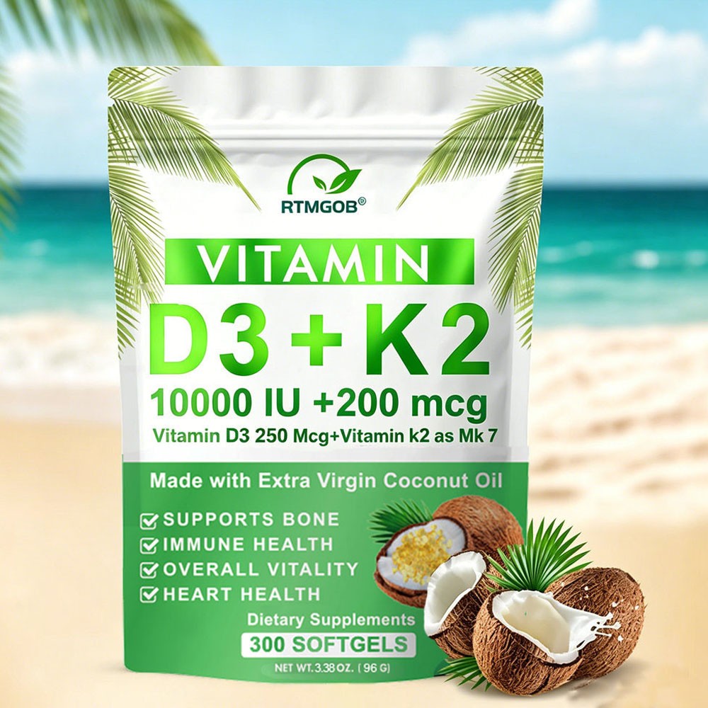 Microingredients Vitamin D3 10000 iu K2 300 Coconut Oil Softgels