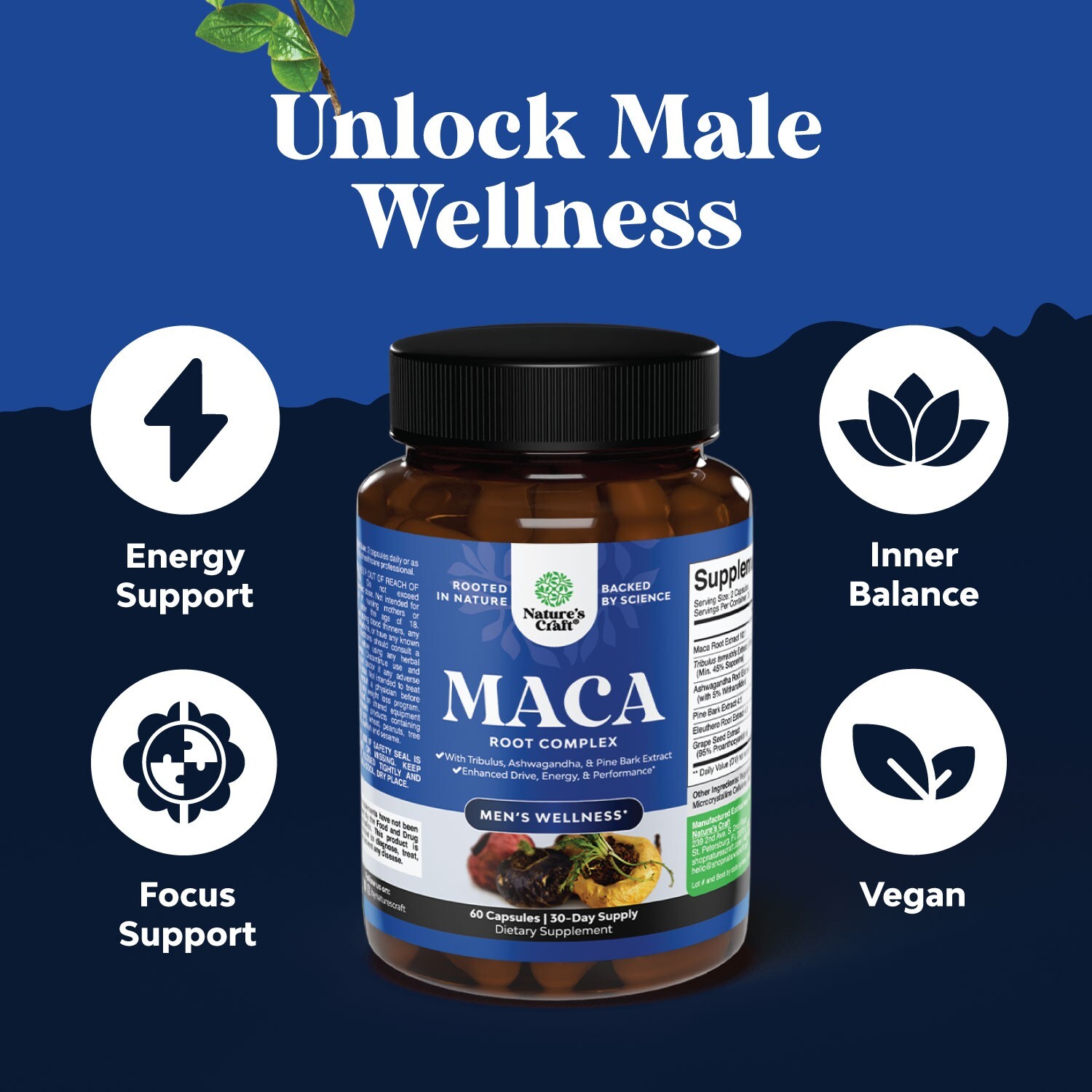 Black Maca Root Capsules for Men – Herbal Testosterone Supplement
