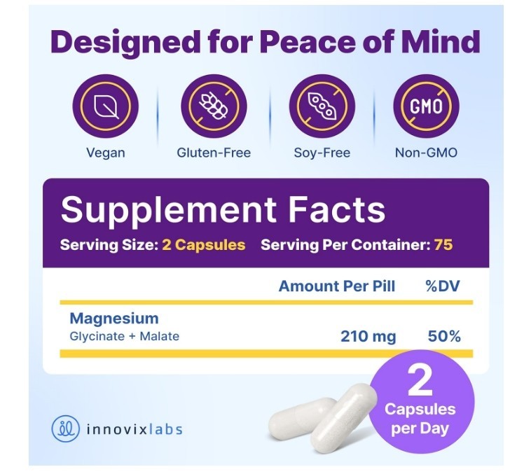 InnovixLabs, Advanced Magnesium, 2 PACK, 150 Veg Capsules, 105 mg per capsule