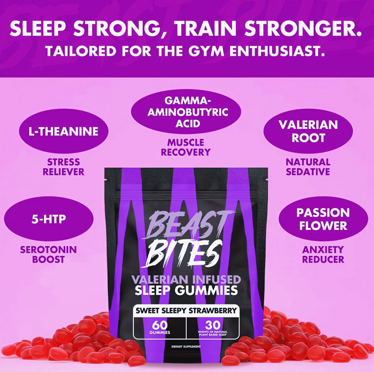 Beast Bites Sleep Gummies – Valerian Infused 60 Gummies 30 Servings