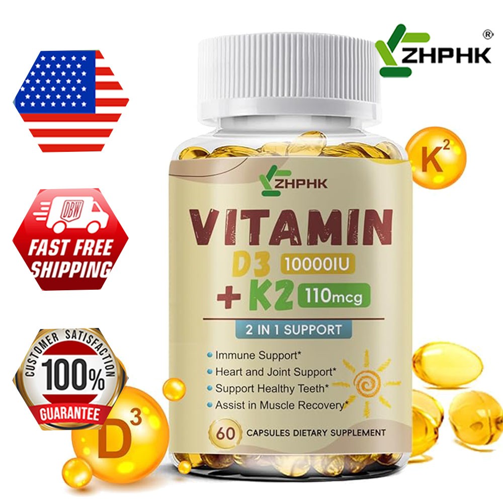 Advanced Vitamin D3 K2 Capsules – Extra Strength D3 K2 Supplements with 10000 IU