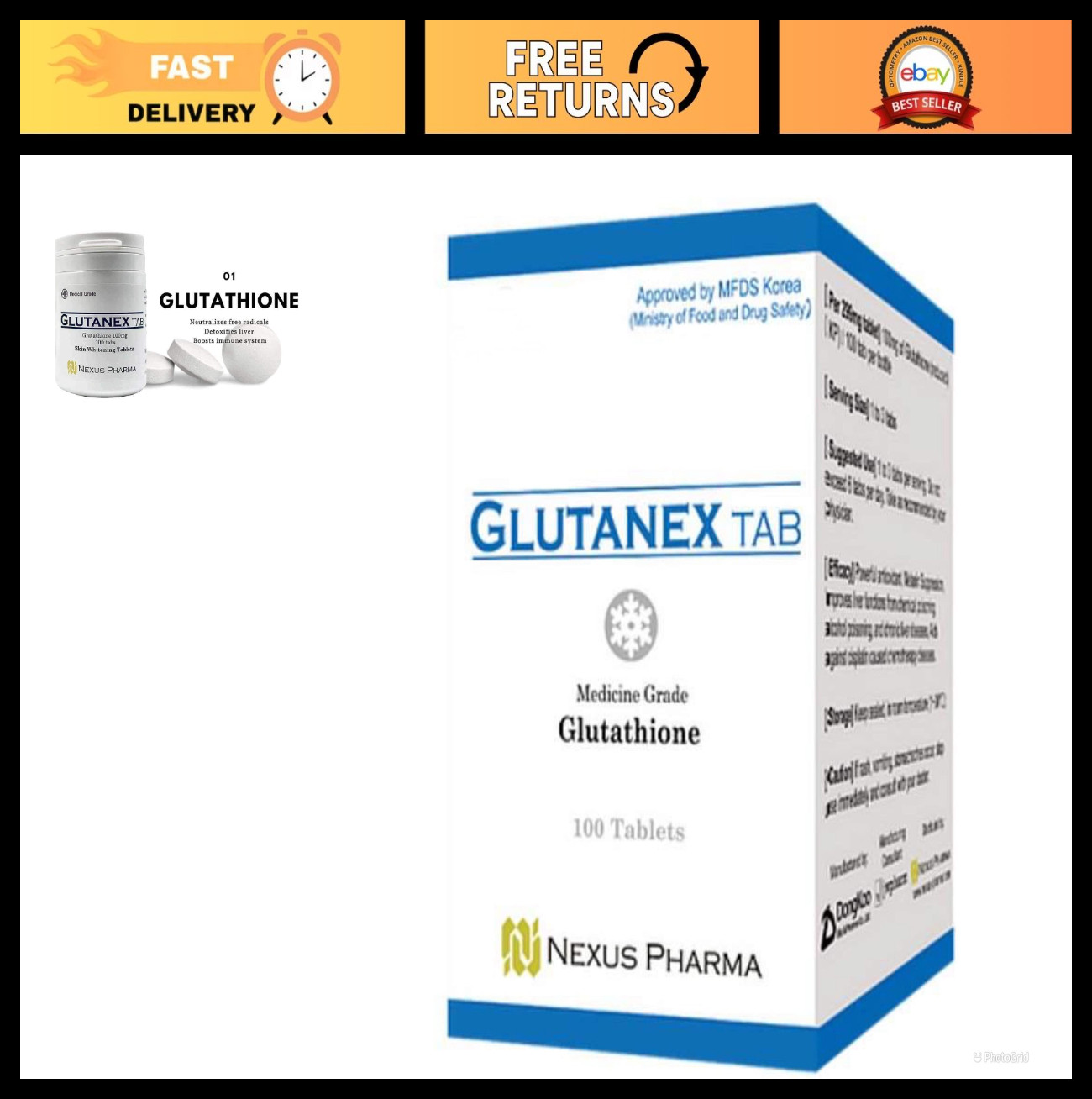 Glutathione Tablets for Skin Brightening & Detox – Made in Korea, 30 Count