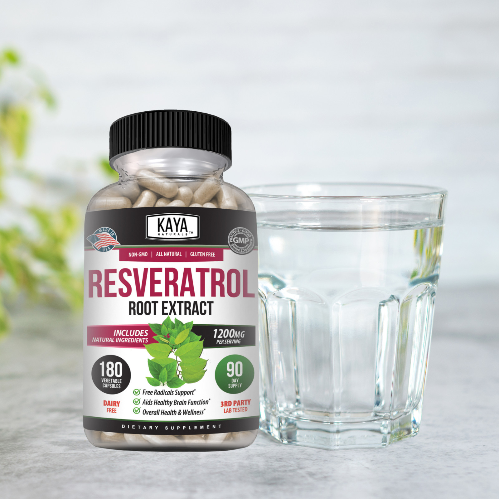 Resveratrol Capsules 180ct Anti-Aging Antioxidants Brain Support Radiant Skin