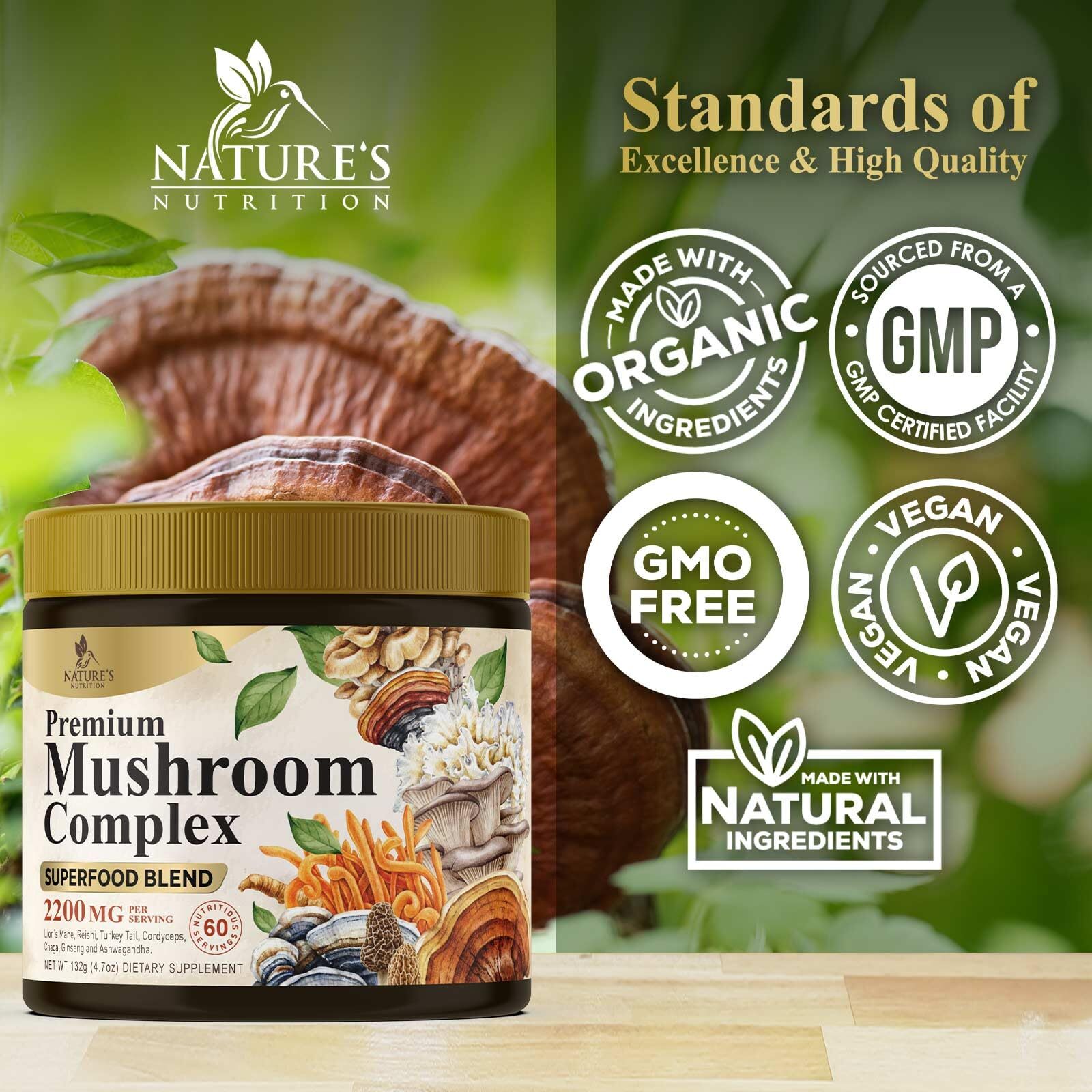 Organic Mushroom Supplement Powder – 11 in 1 Complex Nootropic & Adaptogens