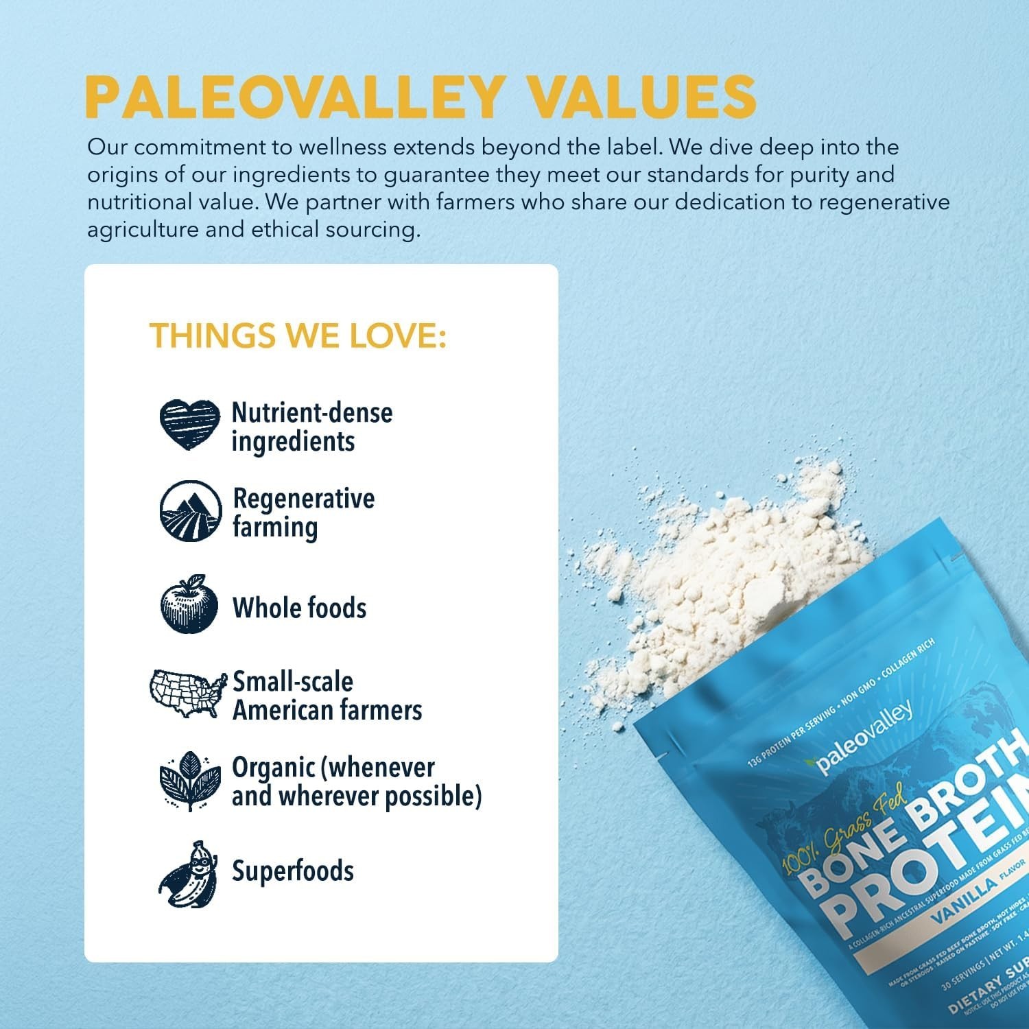 Paleovalley 100% Grass Fed Beef Bone Broth Protein Powder Collagen Peptides