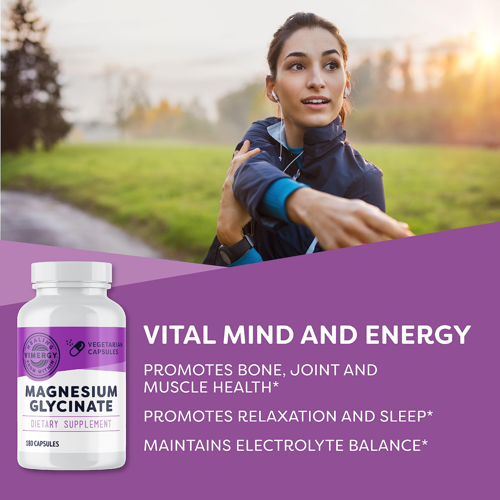 VIMERGY Magnesium Glycinate – Stress Support – Chelated 180 Count (Pack of 1)