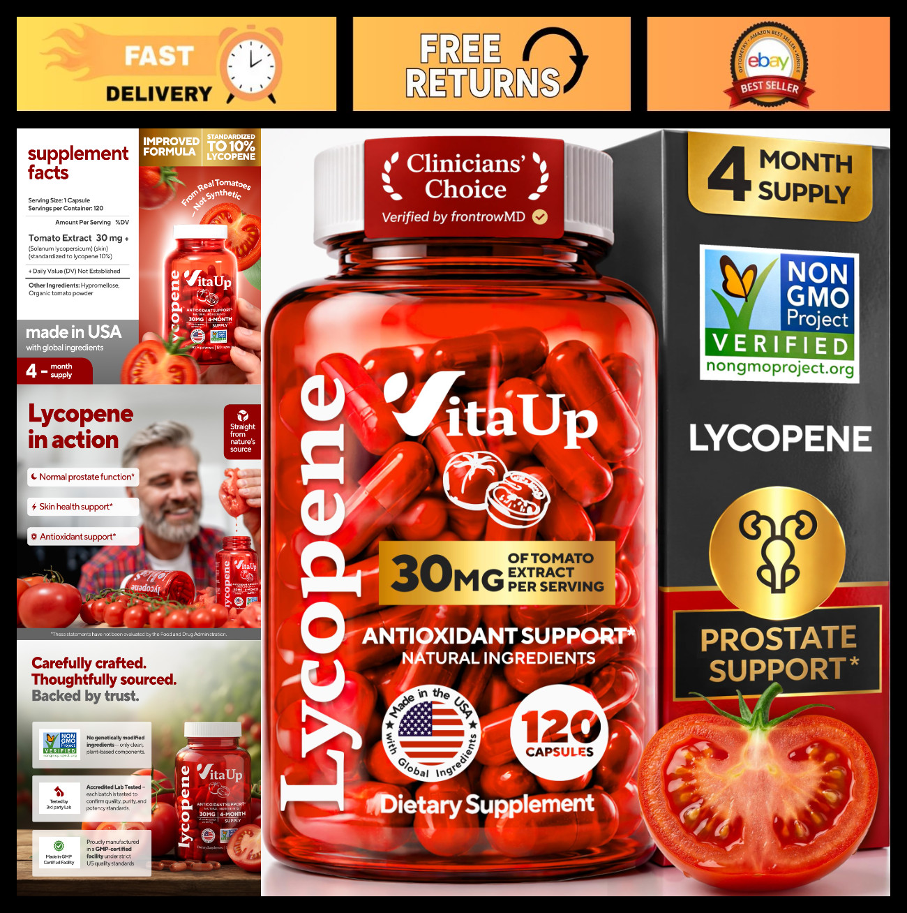Lycopene Supplements for Men – Prostate Health, Natural Tomato Extract, Non-GMO,