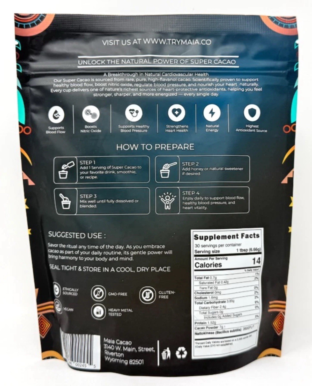 MAIA Ceremonial High Flavanol Super Cacao with NATTOKINASE 7 oz 30 Servings !!