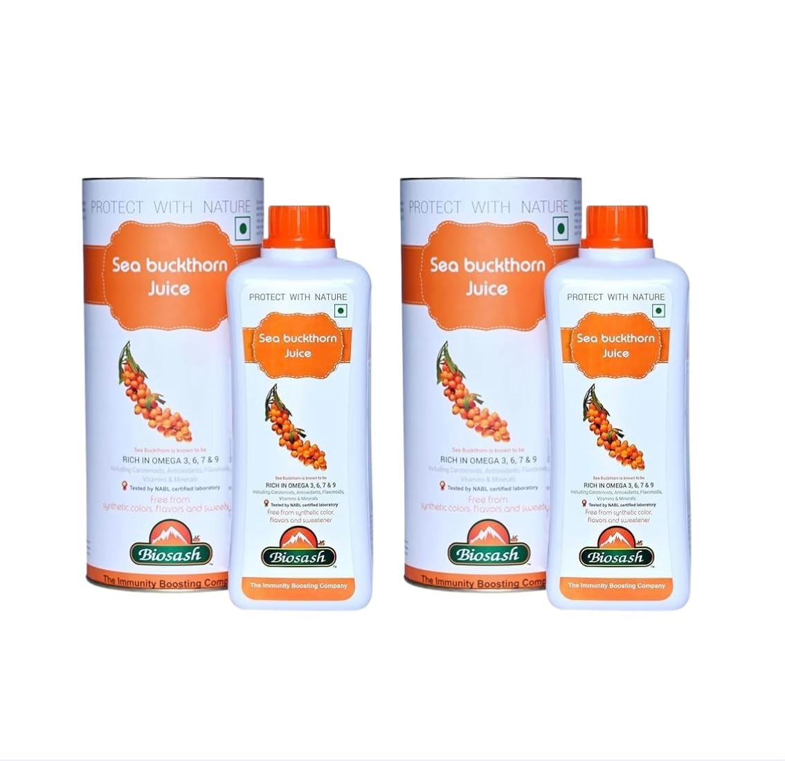 2x Biosash Himalayan Sea Buckthorn Juice 250ml With Vitamins & Omega 3 6 7 & 9