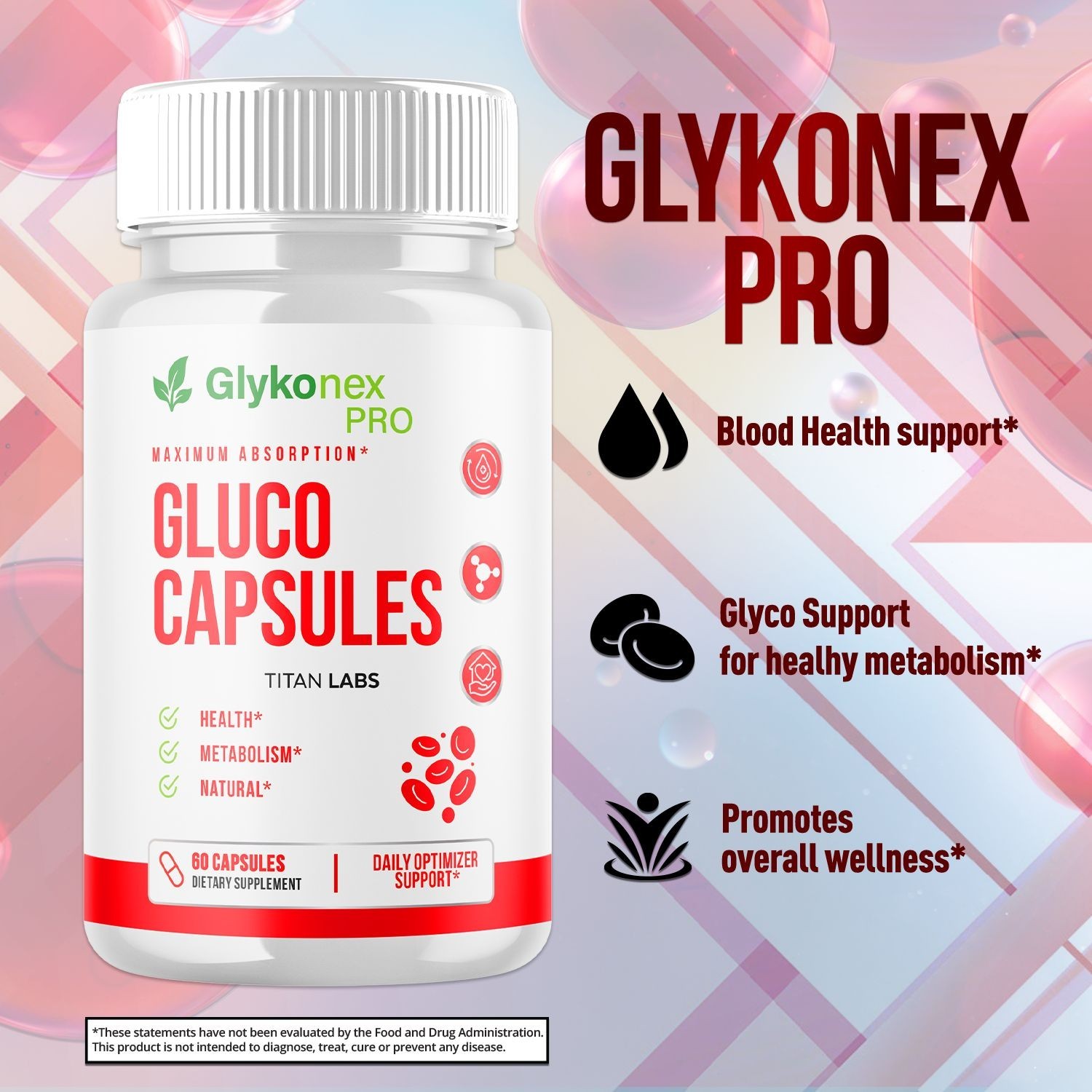 (3 Pack) Glykonex Pro Advanced Blood Health Support Glyko Nex Pro 180 Capsules