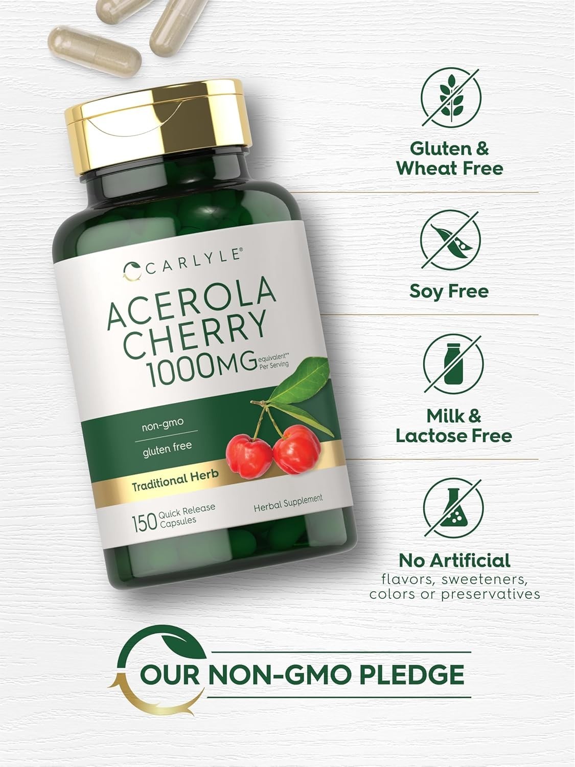 Acerola Cherry Capsules 1000Mg 150 Count Non-Gmo & Gluten Free Extract Acerola B