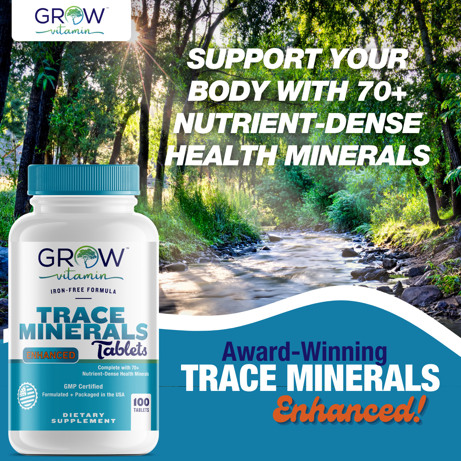 Trace Minerals ( ENHANCED) 100 TABLETS – FAST SHIPPING- Grow Vitamin Berg MadeUS