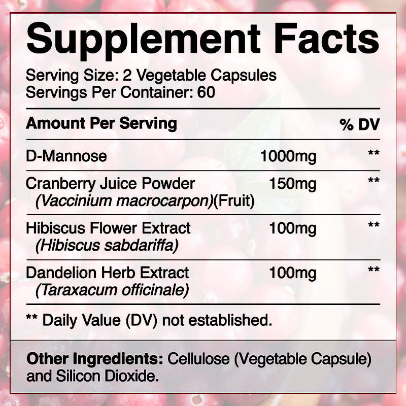 Urinary Tract Health 1000mg D Mannose w/ Cranberry Bladder Control Health