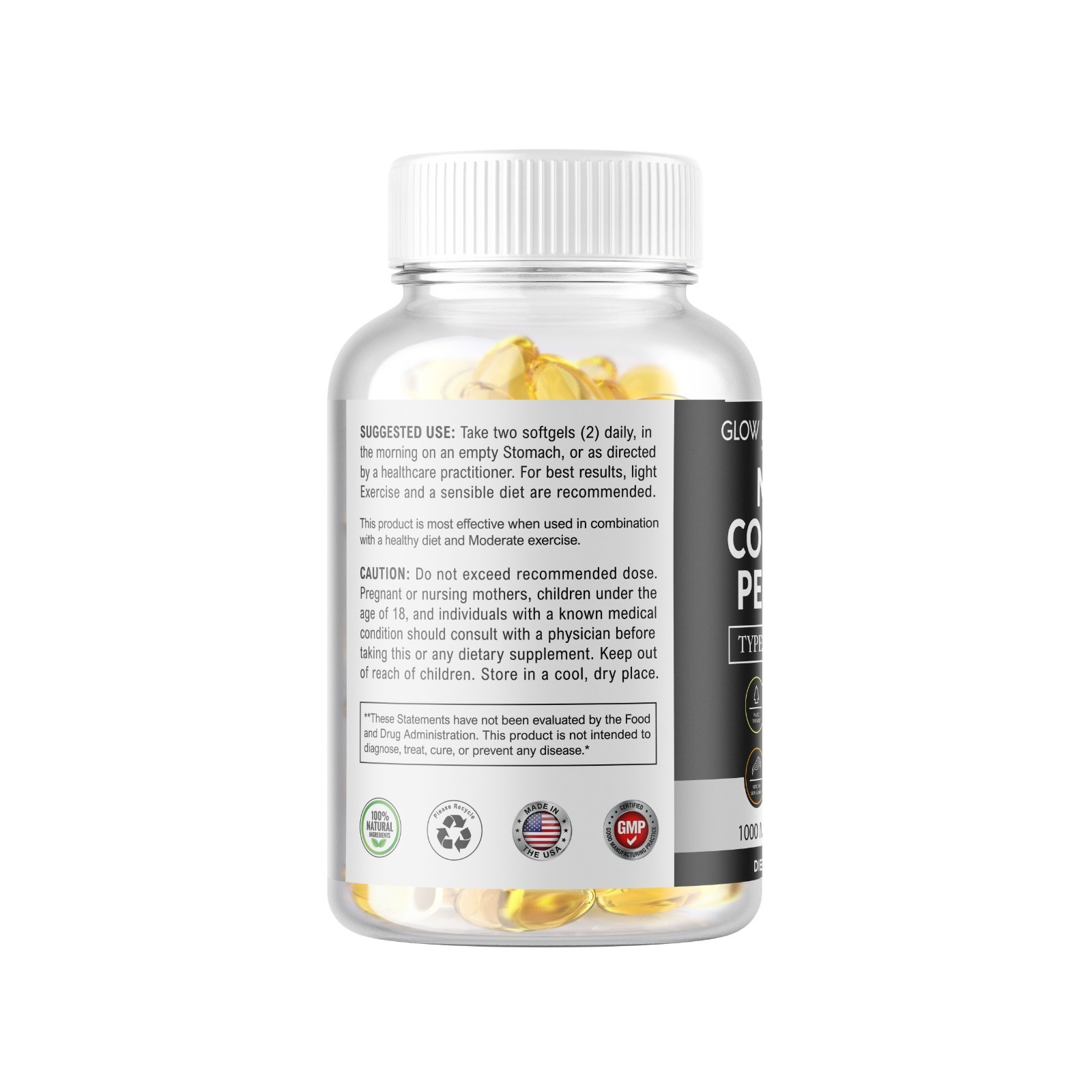 Collagen Peptides pills 1000 mg Hydrolyzed Collagen i, ii,iii,V,X 120 capsules