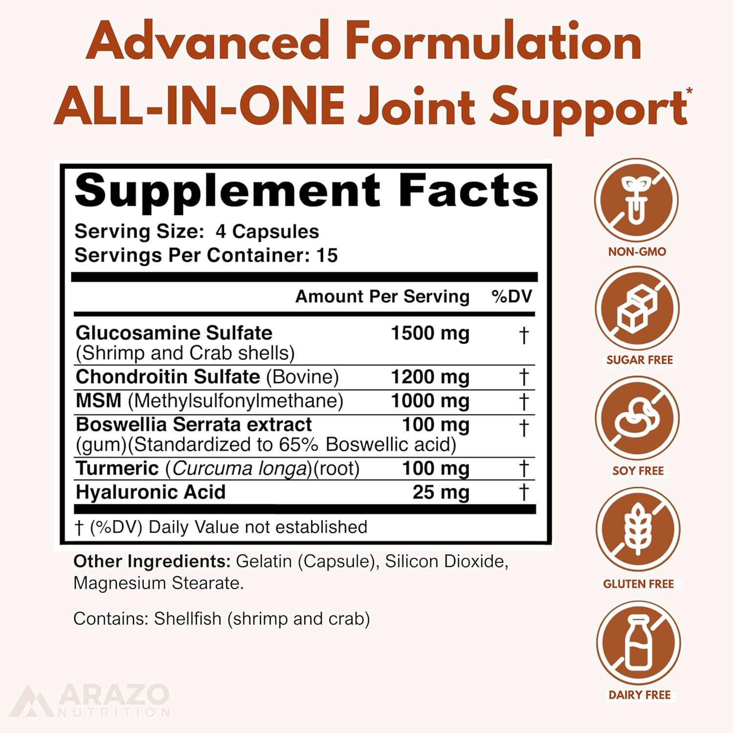 Arazo Nutrition Glucosamine Chondroitin Turmeric Msm Boswellia – Joint Suppor…