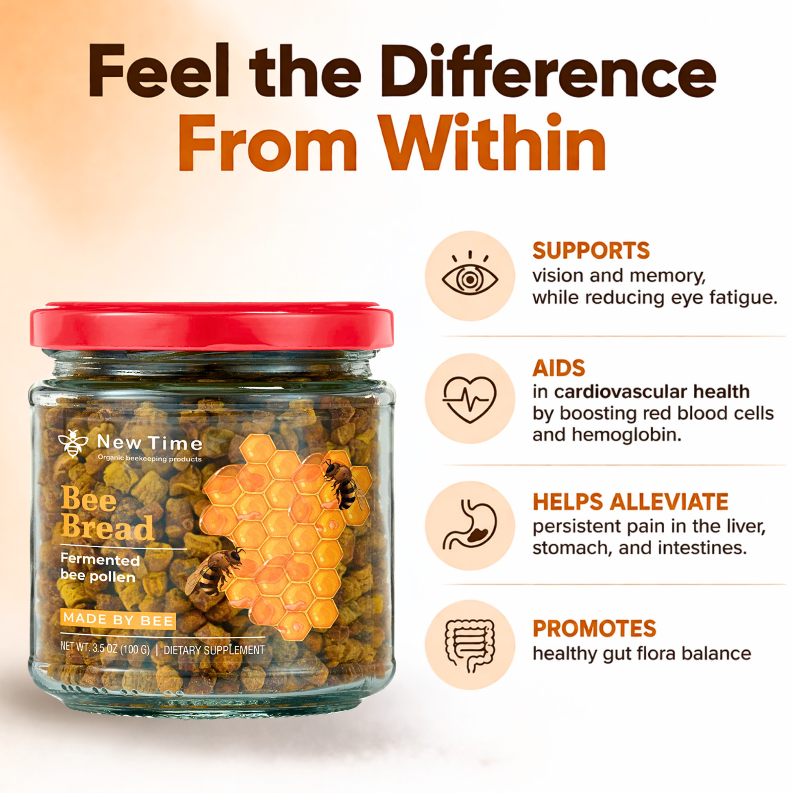 Bee Bread, Pure Fermented Bee Pollen, Organic Supplement 3.5 oz / 100g Raw Perga