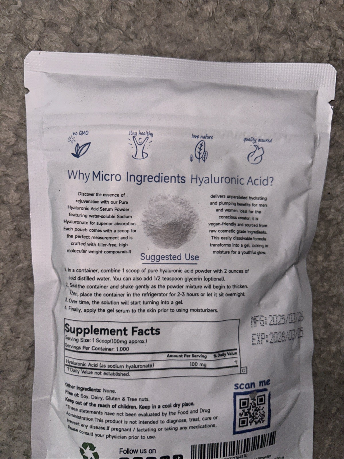 Hyaluronic Acid Powder, 3.52 oz (100 g)