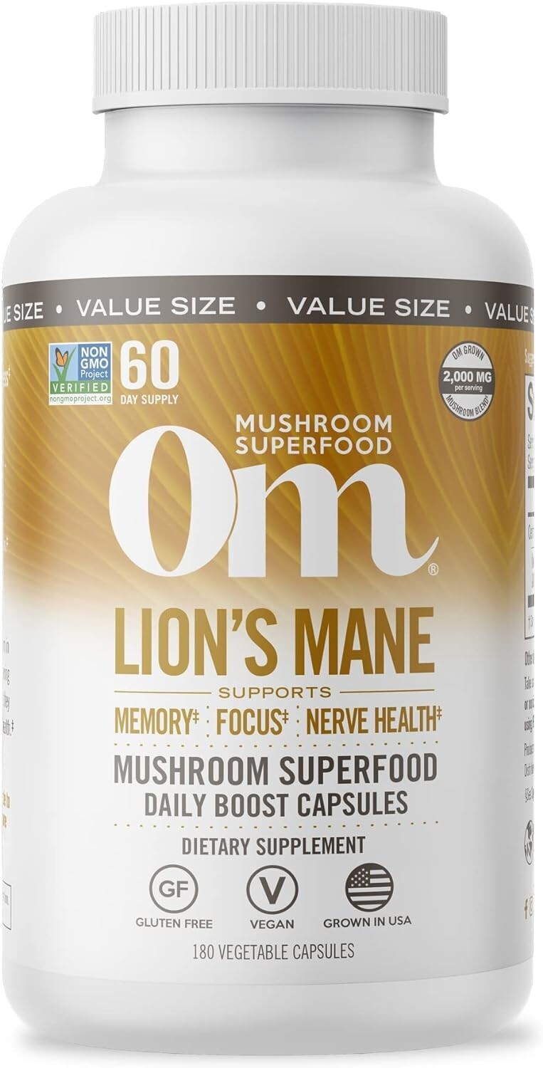 Om Mushroom Superfood Lion’s Mane Mushroom Superfood Supplement 180 Capsules
