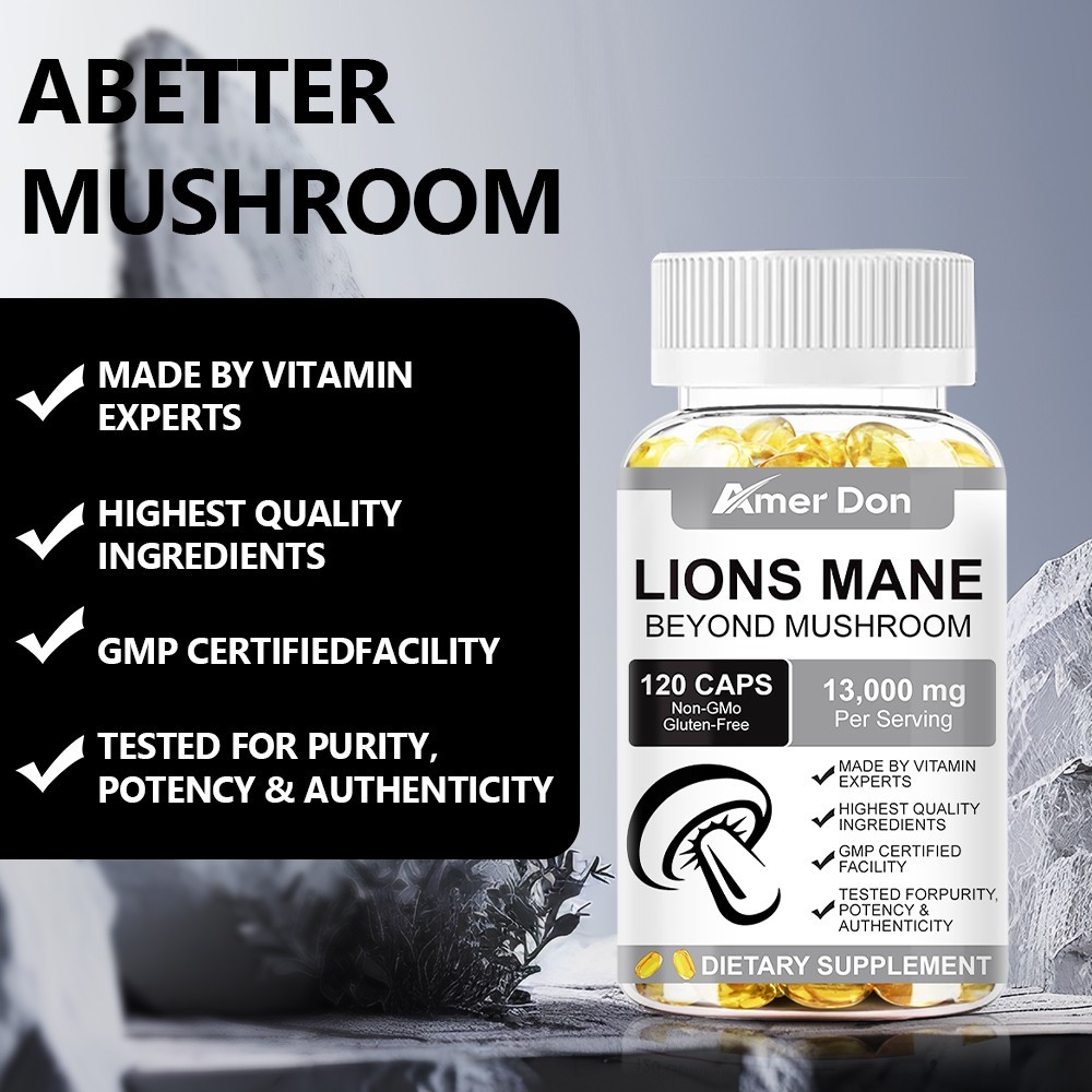 Organic Lion’s Mane Mushroom Supplement 13000 mg – MEMORY, FOCUS, STRESS SUPPORT