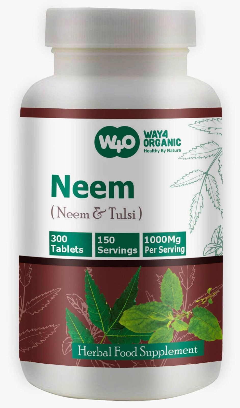 Neem Tulsi Tablets, 300 Pills, 150 Servings. Equal Ratio of Neem & Tulsi