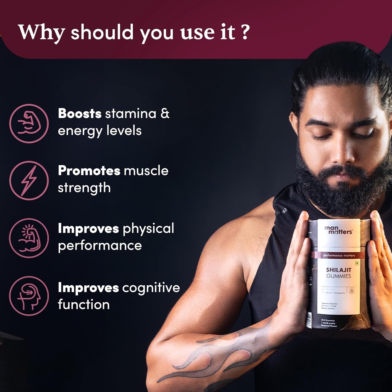 Man Matters Pure Himalayan Shilajit Gummies with KSM 66 Ashwagandha. 30 Gummies