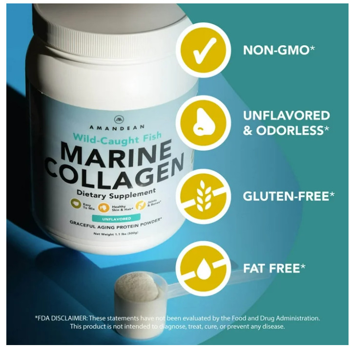 Amandean Marine Collagen Powder Unflavored 17.6oz Type 1 & 3