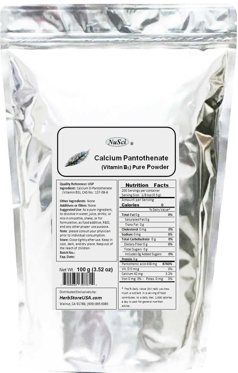 Vitamin B5 Calcium d-Pantothenate 100g (3.52oz) Pure Powder Energy Acne