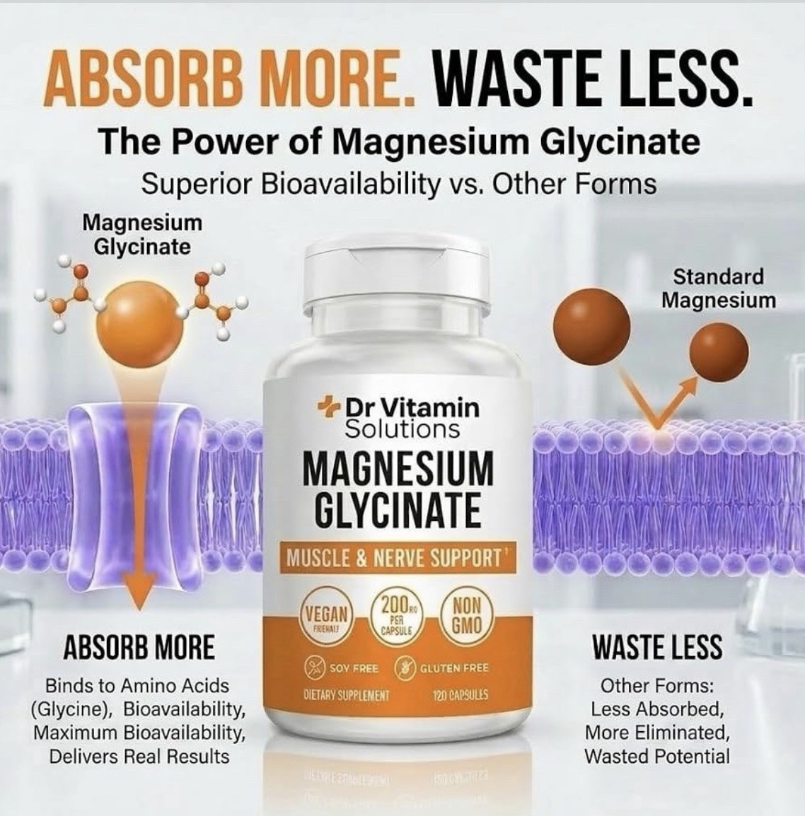 Dr Vitamin Solutions Magnesium Glycinate 200mg 120 Capsules Muscle & Nerve
