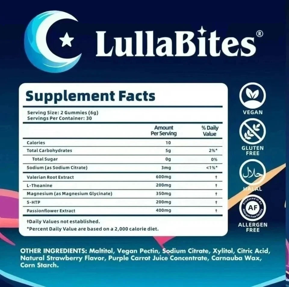 Brand new LullaBites Natural Sleep Gummies Made in USA 60 Gummies-30 Servings…
