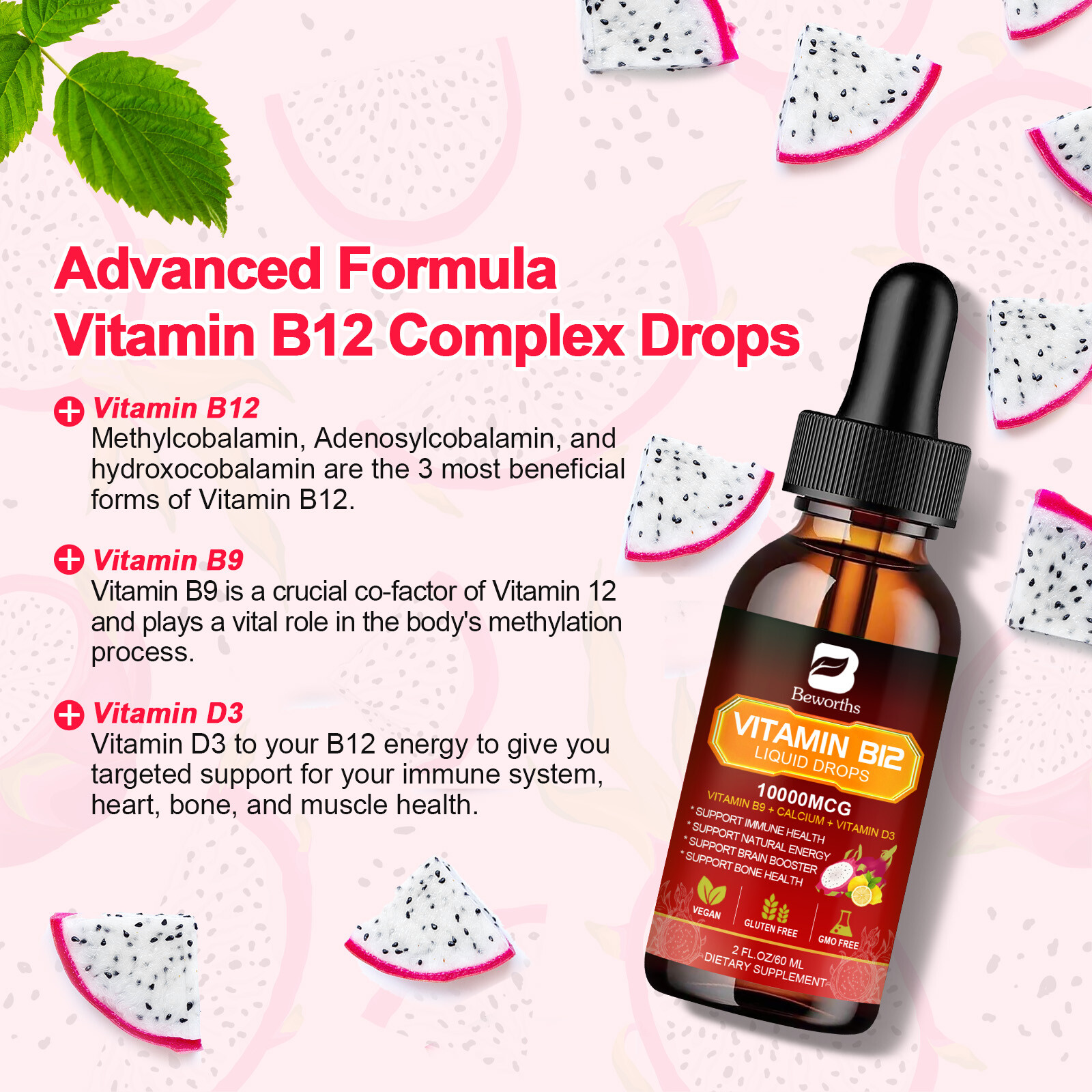 Natural Vitamin B12 Liquid Sublingual Extra Strength Energy & Immune Support