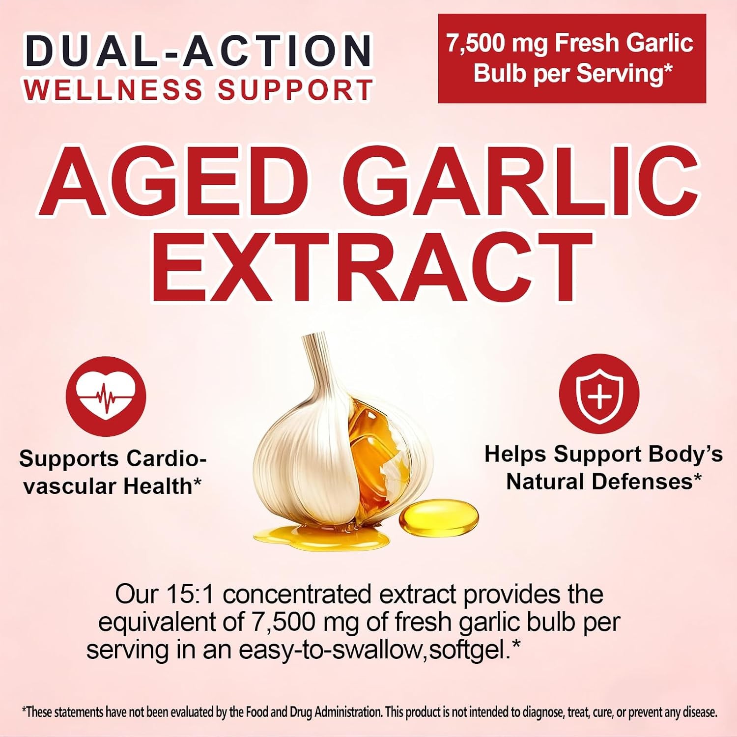 Organic Aged Garlic Extract Capsules 7500mg Fresh Garlic Equivalent Supplement