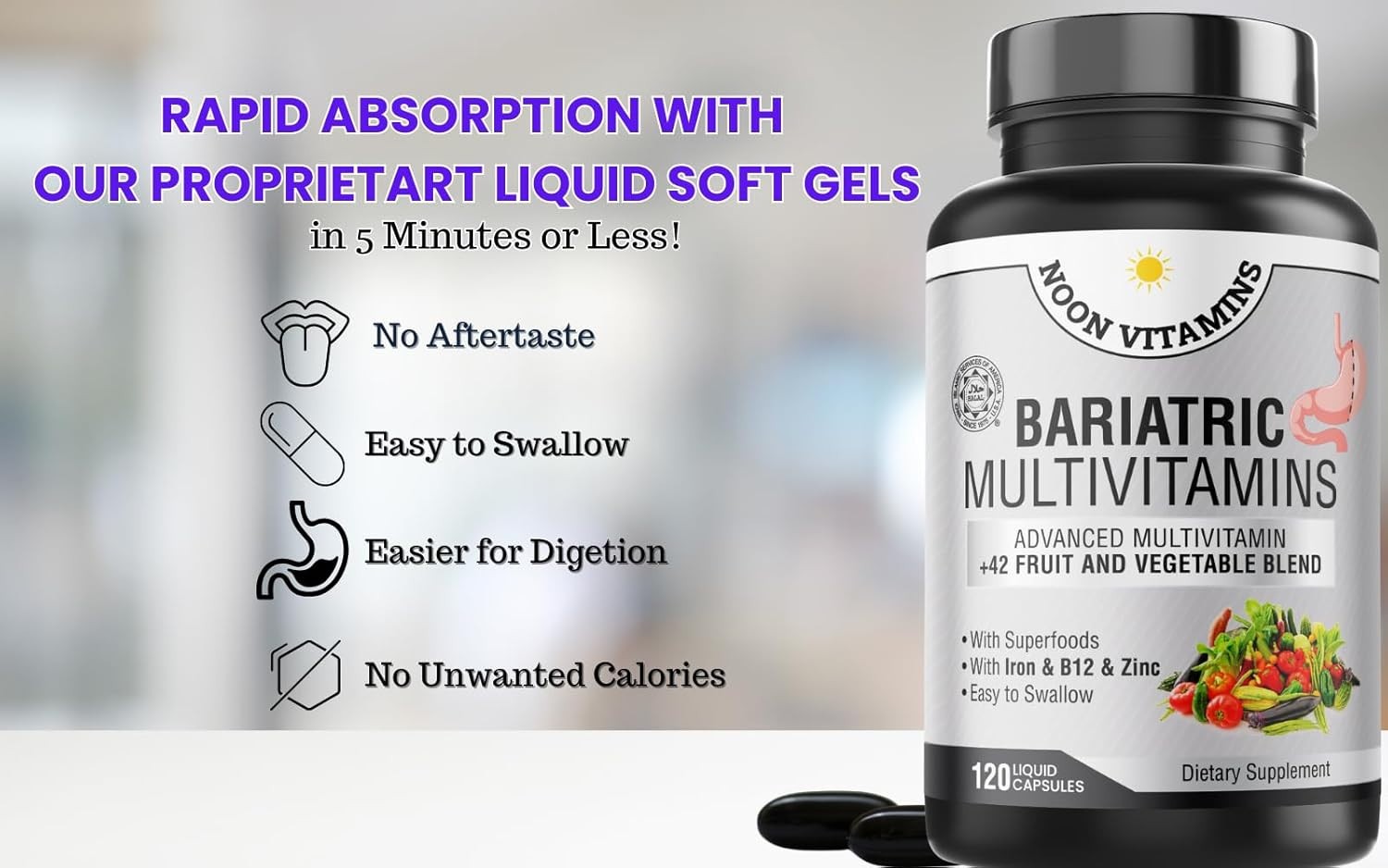 Bariatric Multivitamin with Iron 42 Superfood Blend 120 Capsules Free Ship