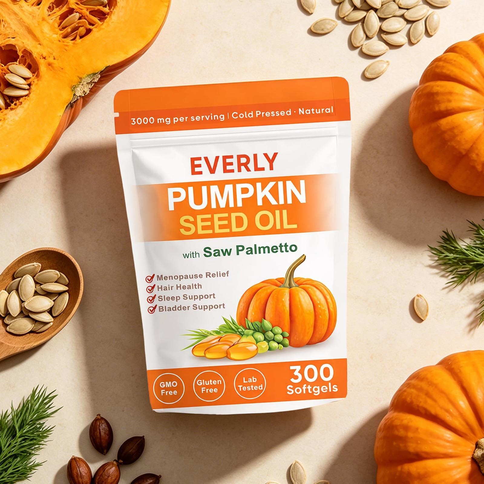 Everly Pumpkin Seed Oil with Saw Palmetto 300 Softgels Daily Nutrients