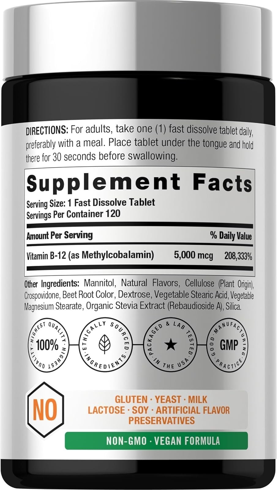 Horbäach B12 Vitamin 5000 mcg | 120 Fast Dissolve Tablets | Vegan
