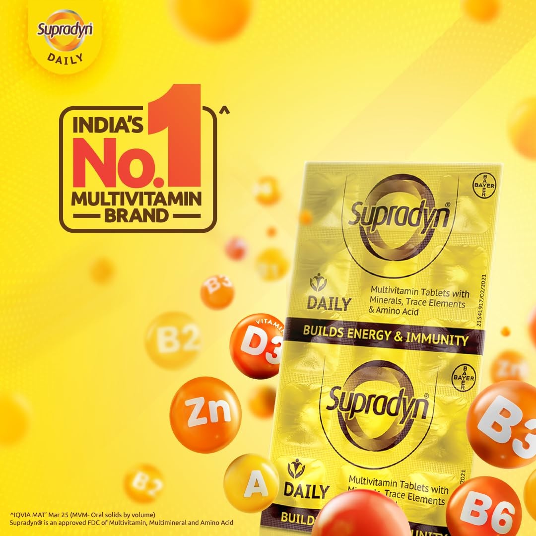 Supradyn Daily Multivitamin 120 Tablets for Unisex | Daily Immunity and 2X Energ