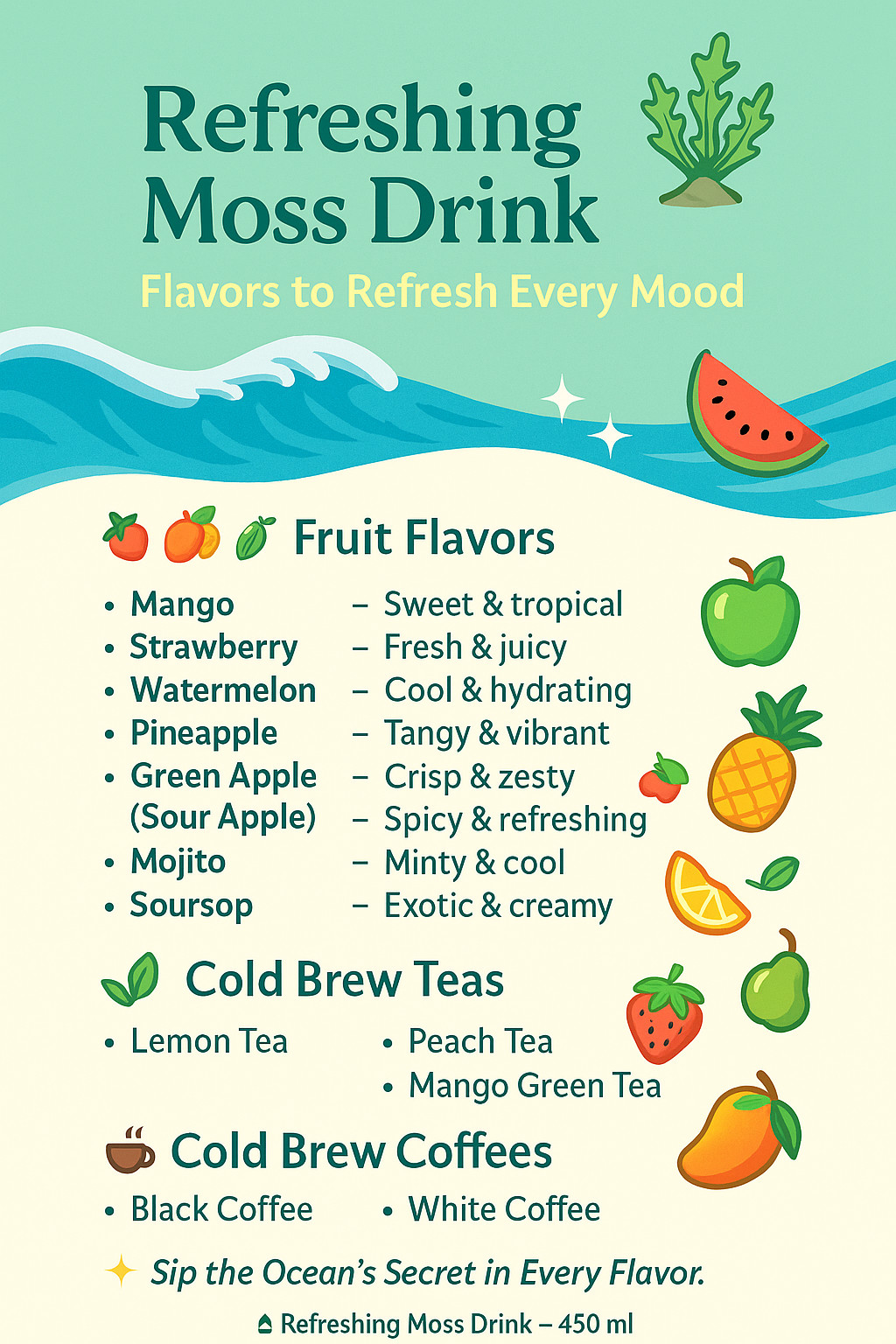 sea moss drink refreshing moss authentic healthy Drink 15oz pack of 5 Apple