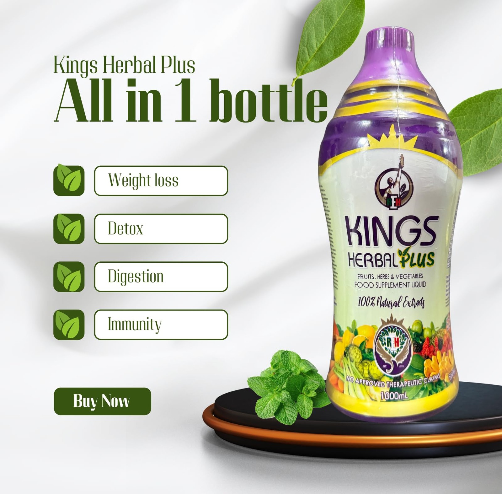 Kings Herbal Plus Food Supplement 1000Ml Fruits Herbs Vegetable Fusion 2 Bottles