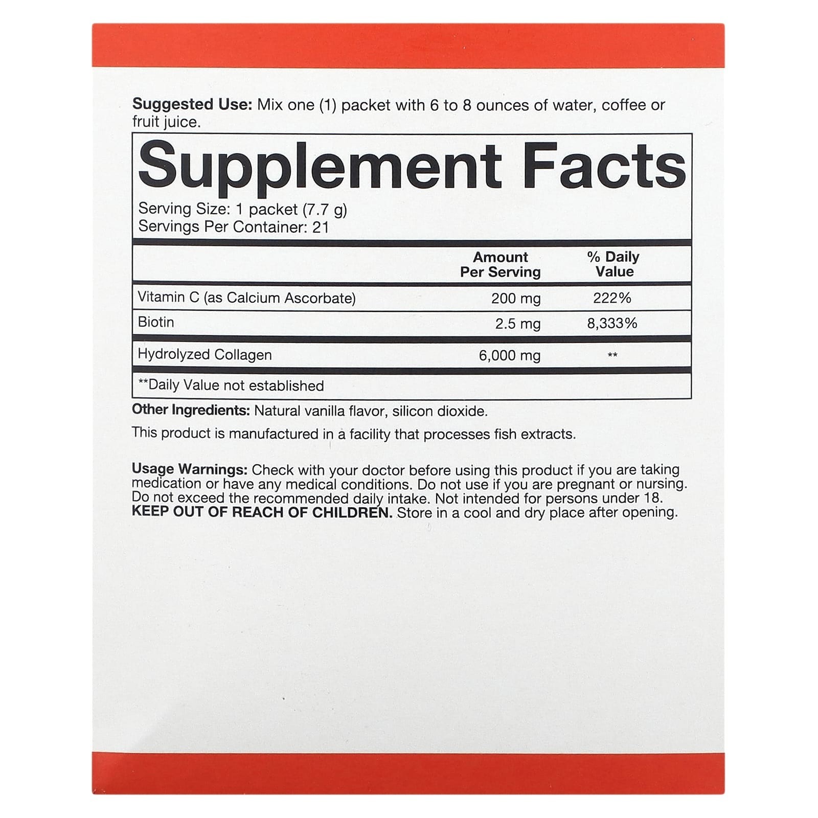 Collagen Powder, Vanilla, 21 Packets, 0.27 oz (7.7 g) Each