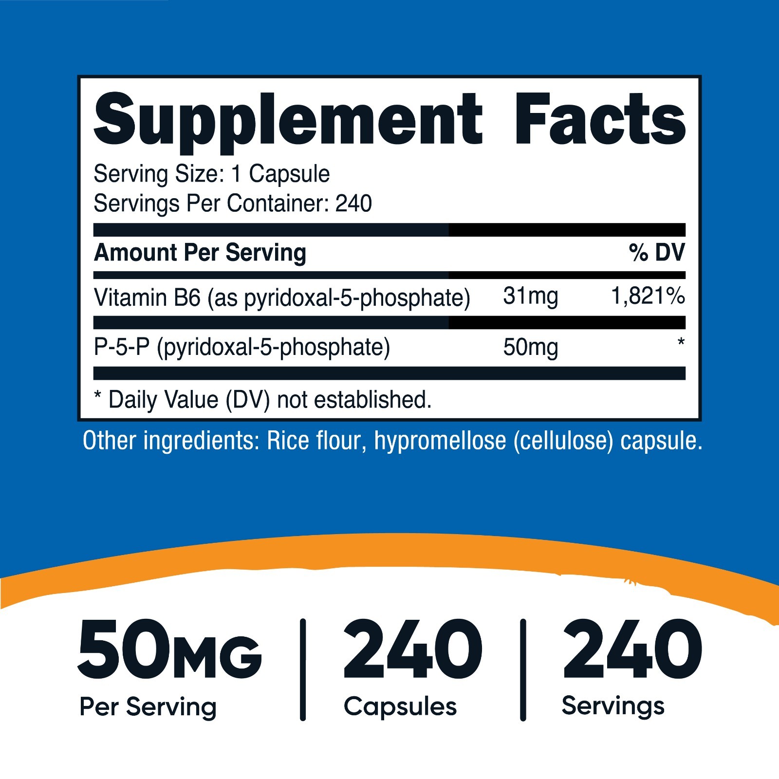 Nutricost P5P Vitamin B6 Supplement 50mg, 240 Capsules (Pyridoxal-5-Phosphate)