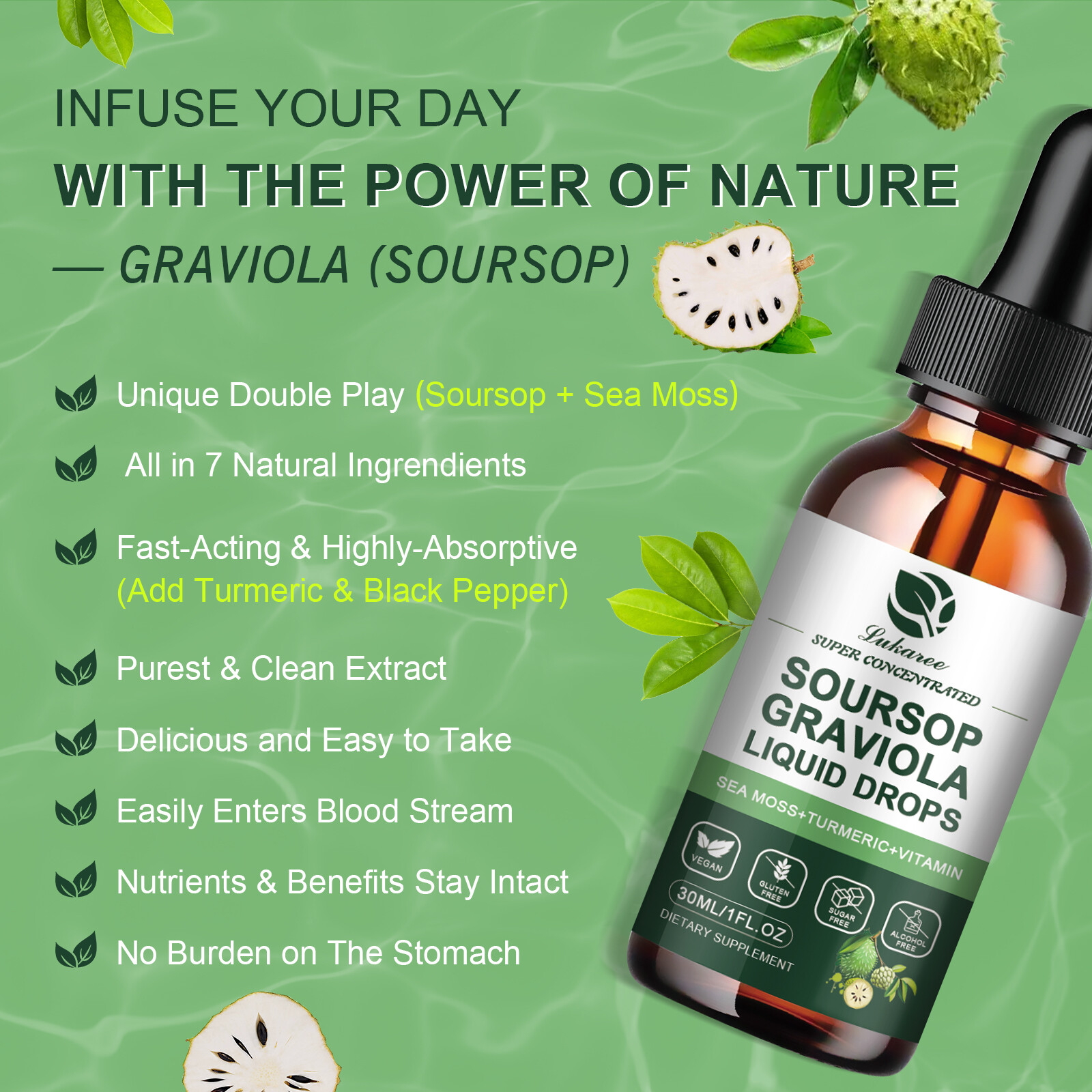 Soursop Graviola Drops 1000mg,High-Efficiency,Support Immune,Relaxation Supply