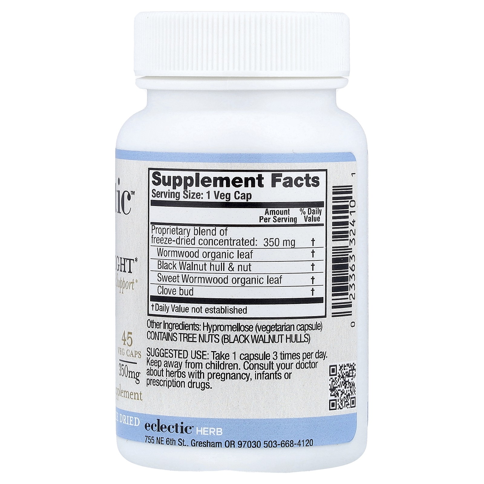 Eclectic Institute Para-Fight Intestinal Support 350 mg 45 Caps Dairy-Free,