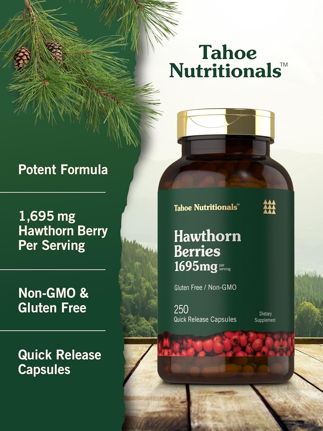 Hawthorn Berry 1695mg 250Caps Heart Health/Blood Pressure Crataegus oxyacantha