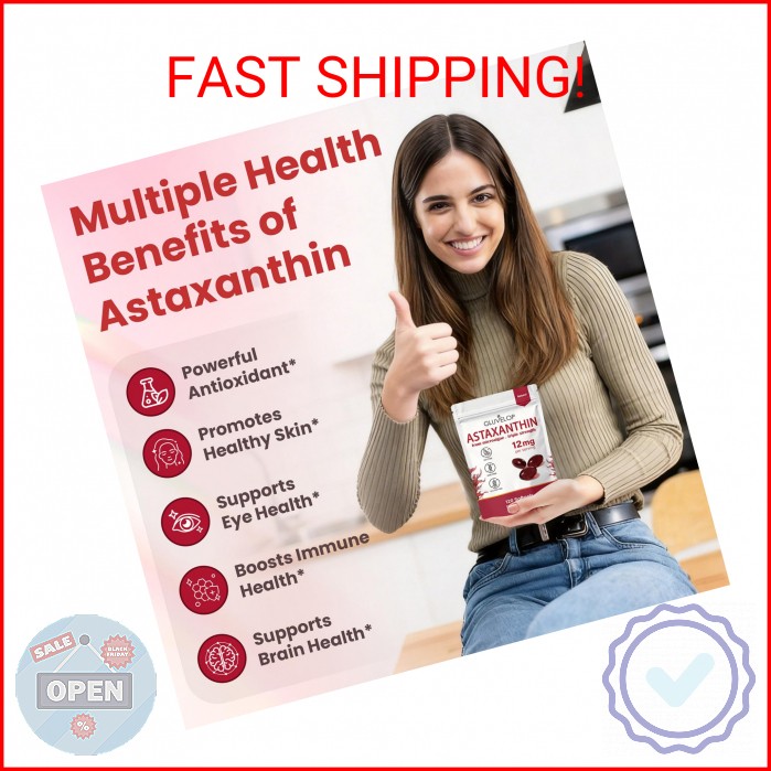 Gluvelop Premium Astaxanthin 12mg Supplements – Natural Microalgae Antioxidant f